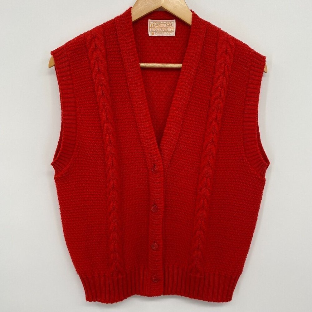 Vintage Pendleton Womens Cardigan Sweater Vest Large Cable Knit Virgin Wool USA